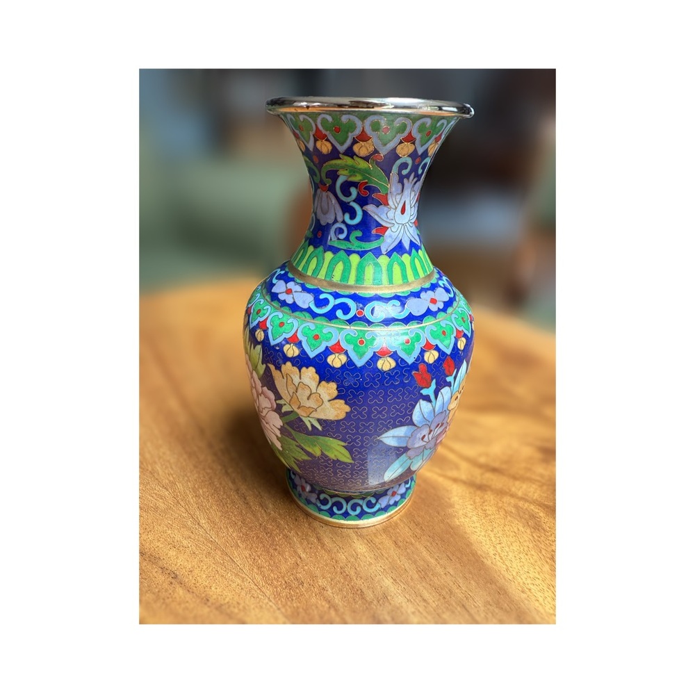 Blue Floral Cloisonné Vase